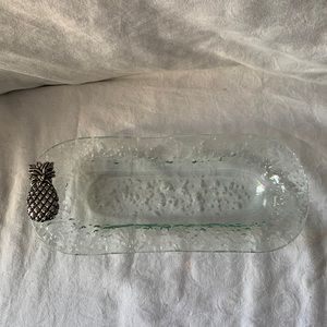 Glass Serving Dish with Silver Metal Pineapple Bubble Glass